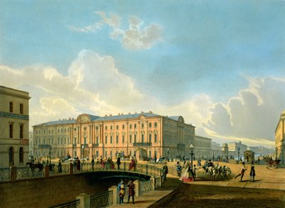The Moyka Embankment and the Police Bridge in St. Petersburg, printed by J. Jacottet and Regamey, published by Lemercier, Paris, 1850s by French School